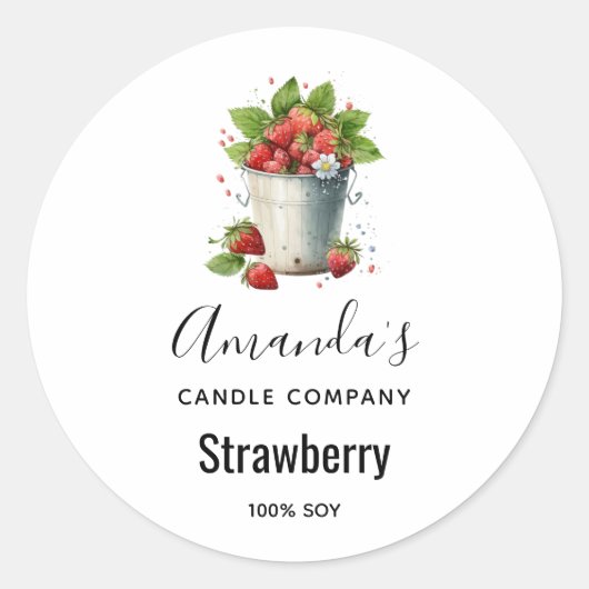Aardbeien in een Bucket Candle Business Ronde Sticker (Voorkant)