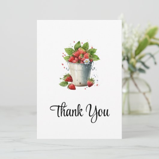 Aardbeien in een emmer bedankkaart (Staand voorkant)