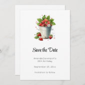 Aardbeien in een emmer save the date (Voorkant / Achterkant)