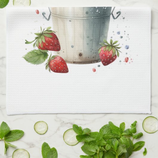 Aardbeien in een emmer theedoek (Gevouwen)