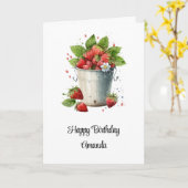 Aardbeien in een emmer Verjaardag Kaart (Gele Bloem)