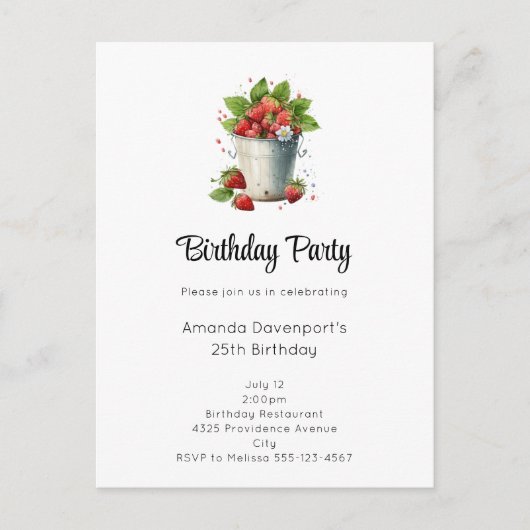 Aardbeien in een emmer Verjaardag Uitnodiging Briefkaart (Voorkant)