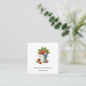 Aardbeien in een emmer vierkante visitekaartje (Staand voorkant)