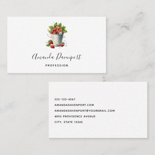 Aardbeien in een emmer visitekaartje (Voorkant / Achterkant)