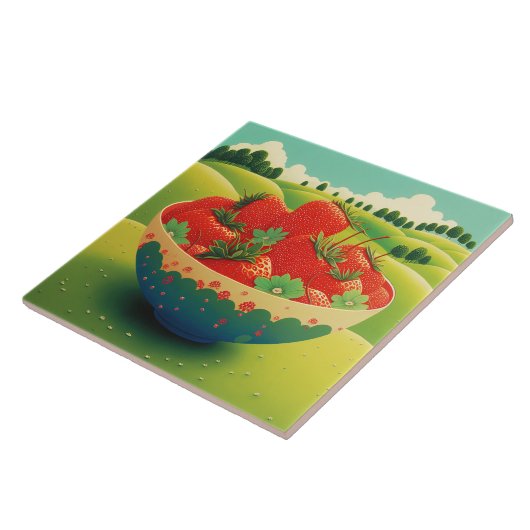 aardbeien in een weide tegeltje (Zijkant)