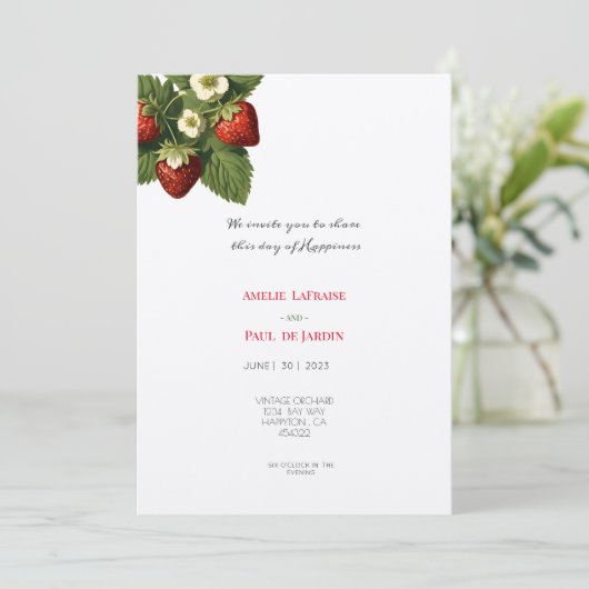 Aardbeien in Kraft - Uitnodiging voor bruiloft (Staand voorkant)
