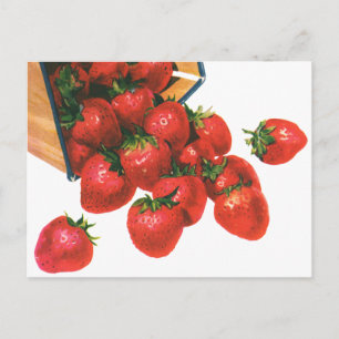  aardbeien in mandje, fruitbessen briefkaart
