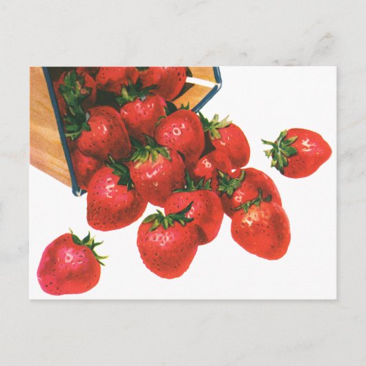 aardbeien in mandje, fruitbessen briefkaart (Voorkant)
