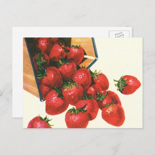 aardbeien in mandje, fruitbessen briefkaart (Voorkant / Achterkant)