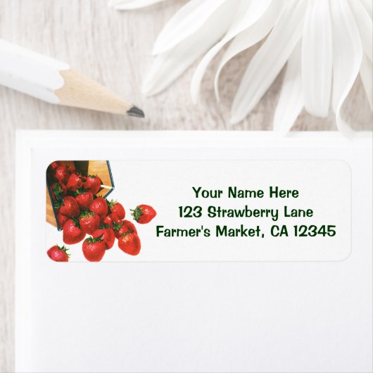  aardbeien in mandje, fruitbessen etiket (Insitu)