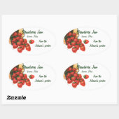 aardbeien in mandje, fruitbessen ovale sticker (Vel)