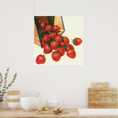  aardbeien in mandje, fruitbessen poster (Keuken)