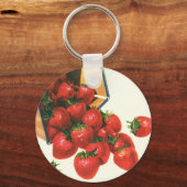  aardbeien in mandje, fruitbessen sleutelhanger (Voorkant)