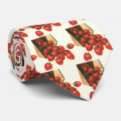 aardbeien in mandje, fruitbessen stropdas (Opgerold)