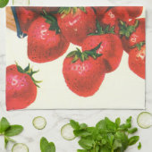  aardbeien in mandje, fruitbessen theedoek (Gevouwen)