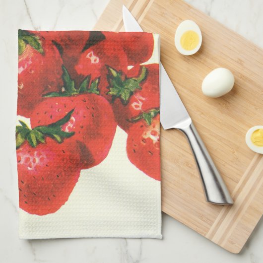  aardbeien in mandje, fruitbessen theedoek (Quarter Fold)