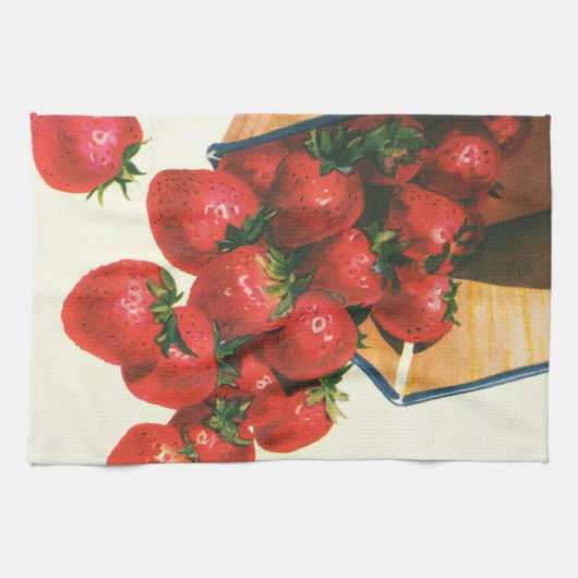  aardbeien in mandje, fruitbessen theedoek (Horizontaal)