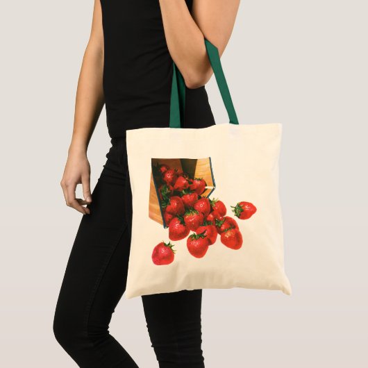  aardbeien in mandje, fruitbessen tote bag (Voorkant (product))