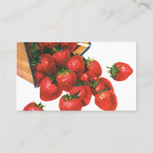  aardbeien in mandje, fruitbessen visitekaartje (Achterkant)