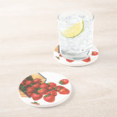  aardbeien in mandje, fruitbessen zandsteen onderzetter (Zijkant)