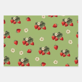 Aardbeien inpakpapier op mosgroen