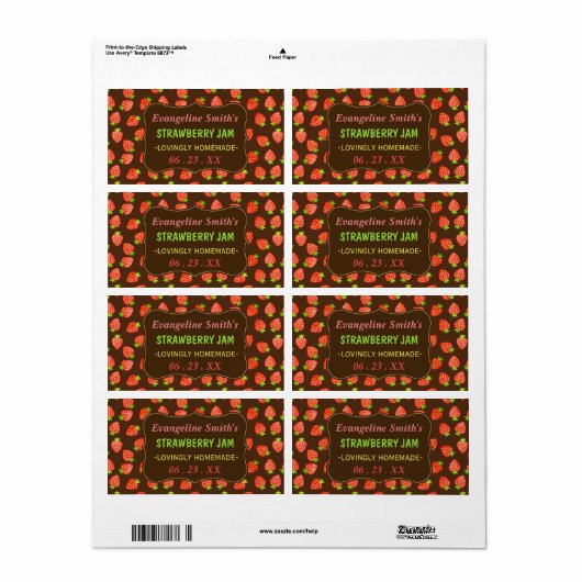 Aardbeien Jam Jar Aangepaste aardbeien Etiket (Full Sheet)