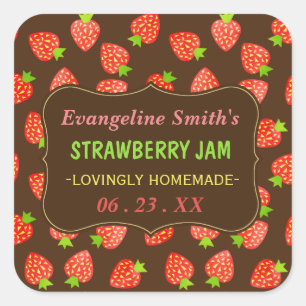 Aardbeien Jam Jar  Aangepaste aardbeien Vierkante Sticker