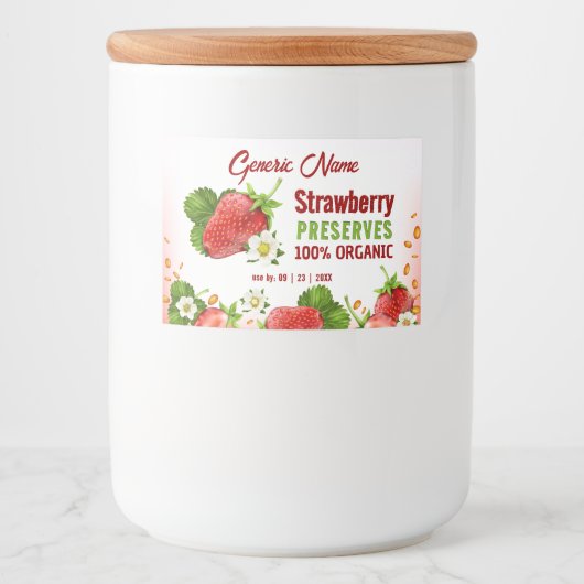 Aardbeien Jam Jar Voedselcontainer Etiket (Voorkant)
