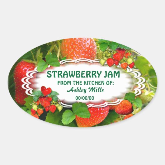 Aardbeien Jam ~ Oval Sticker # 2 (Voorkant)