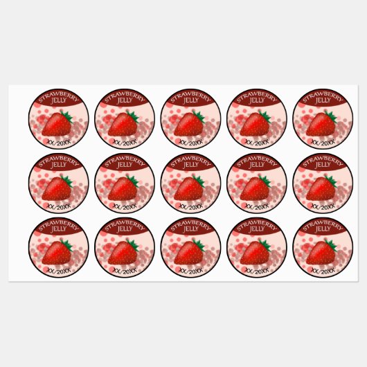 Aardbeien Jelly Labels met bewerkbare datum (Vel)