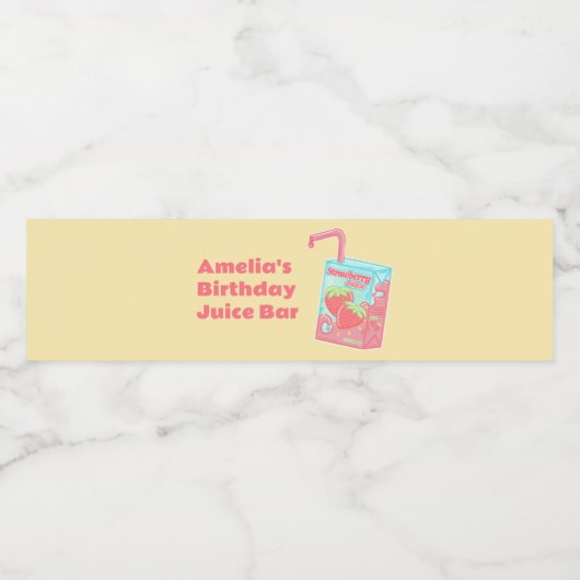 Aardbeien Juice Box Verjaardagsfeestje Waterfles Etiket (Enkel label)