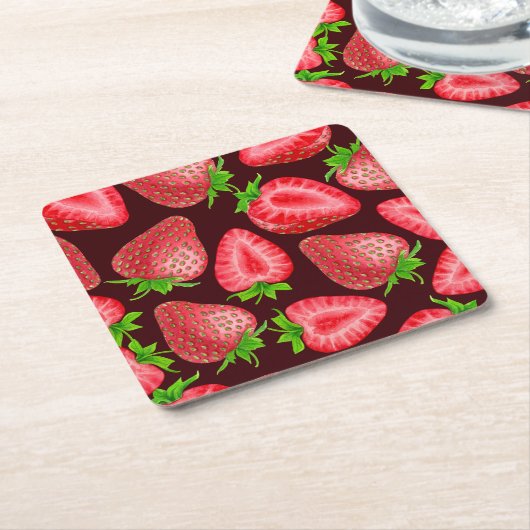 Aardbeien Kartonnen Onderzetters (Schuin)