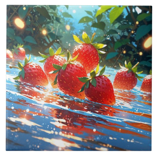 Aardbeien Keramische Tegel Tegeltje (Voorkant)