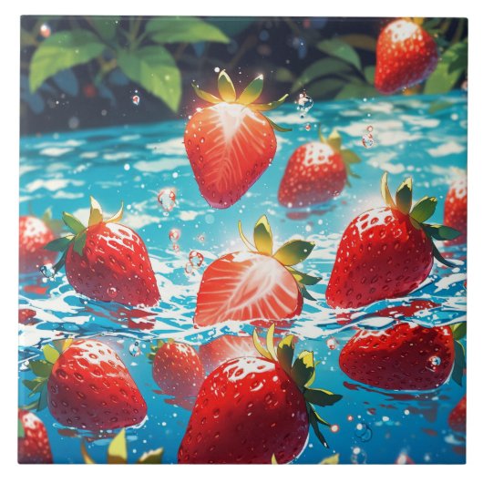 Aardbeien Keramische Tegel Tegeltje (Voorkant)