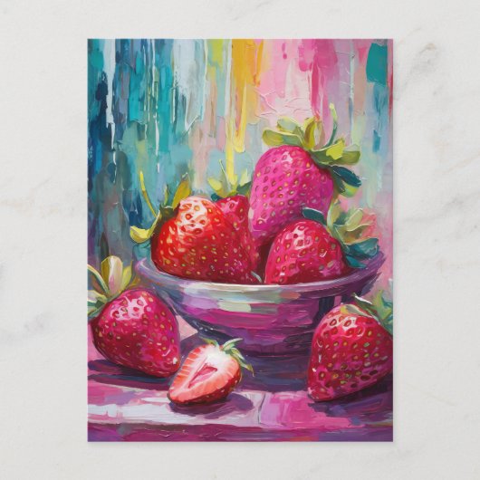 Aardbeien Kleurrijke Moderne Abstracte Schilderij Briefkaart (Voorkant)