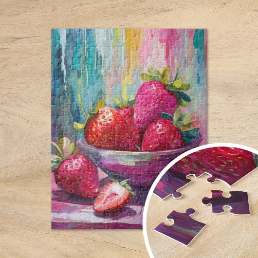 Aardbeien Kleurrijke Moderne Abstracte Schilderij Legpuzzel
