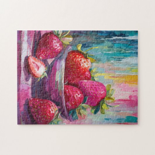 Aardbeien Kleurrijke Moderne Abstracte Schilderij Legpuzzel (Horizontaal)