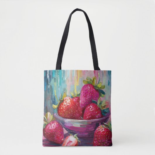 Aardbeien Kleurrijke Moderne Abstracte Schilderij Tote Bag (Voorkant)