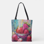 Aardbeien Kleurrijke Moderne Abstracte Schilderij Tote Bag (Achterkant)