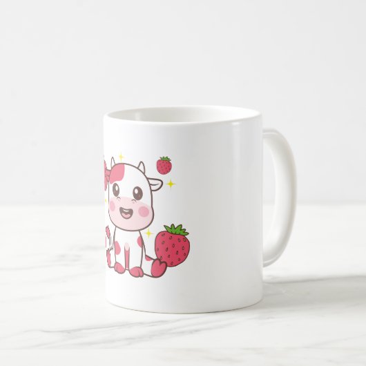 Aardbeien Koe, Cute Koe, Roze Koe Pet Koffiemok (Voorkant rechts)