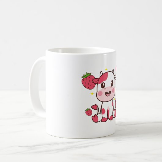 Aardbeien Koe, Cute Koe, Roze Koe Pet Koffiemok (Voorkant links)