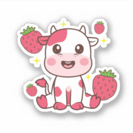 Aardbeien Koe, Cute Koe, Roze Koe Pet Sticker