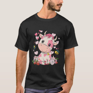 Aardbeien Koe Cute Koe Roze Koe Pet T-shirt
