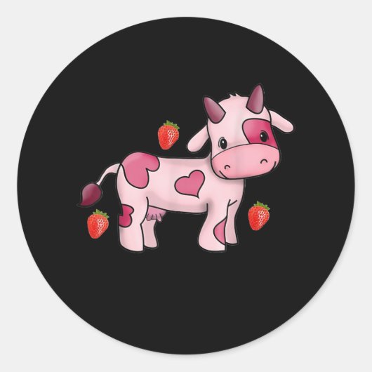 Aardbeien Koe Cute Pink Koe Ronde Sticker (Voorkant)