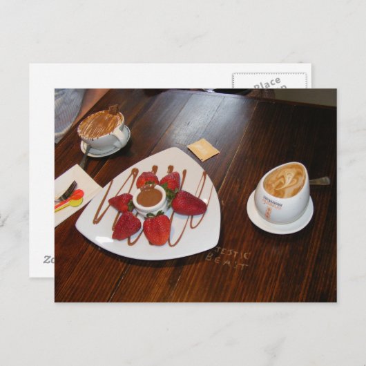 Aardbeien, koffie en chocolade. briefkaart (Voorkant / Achterkant)
