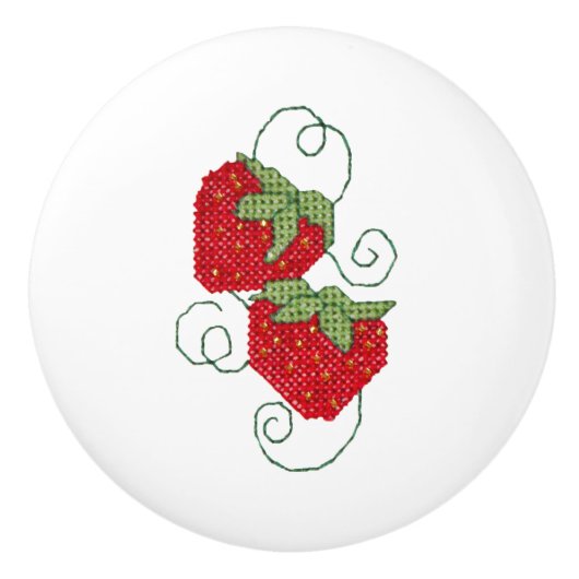 aardbeien kruisstaarten keramische knop (Voorkant)