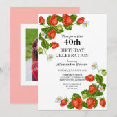 Aardbeien Lijst 40e Verjaardag Fotofeestje Kaart (Voorkant / Achterkant)