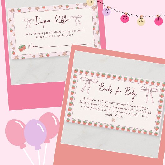 Aardbeien Luier Raffle Zomer Baby shower Informatiekaartje