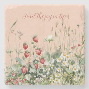 Aardbeien Madeliefje Bloemen Stenen Onderzetter