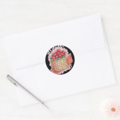 Aardbeien mand kleurrijk ronde sticker (Envelop)